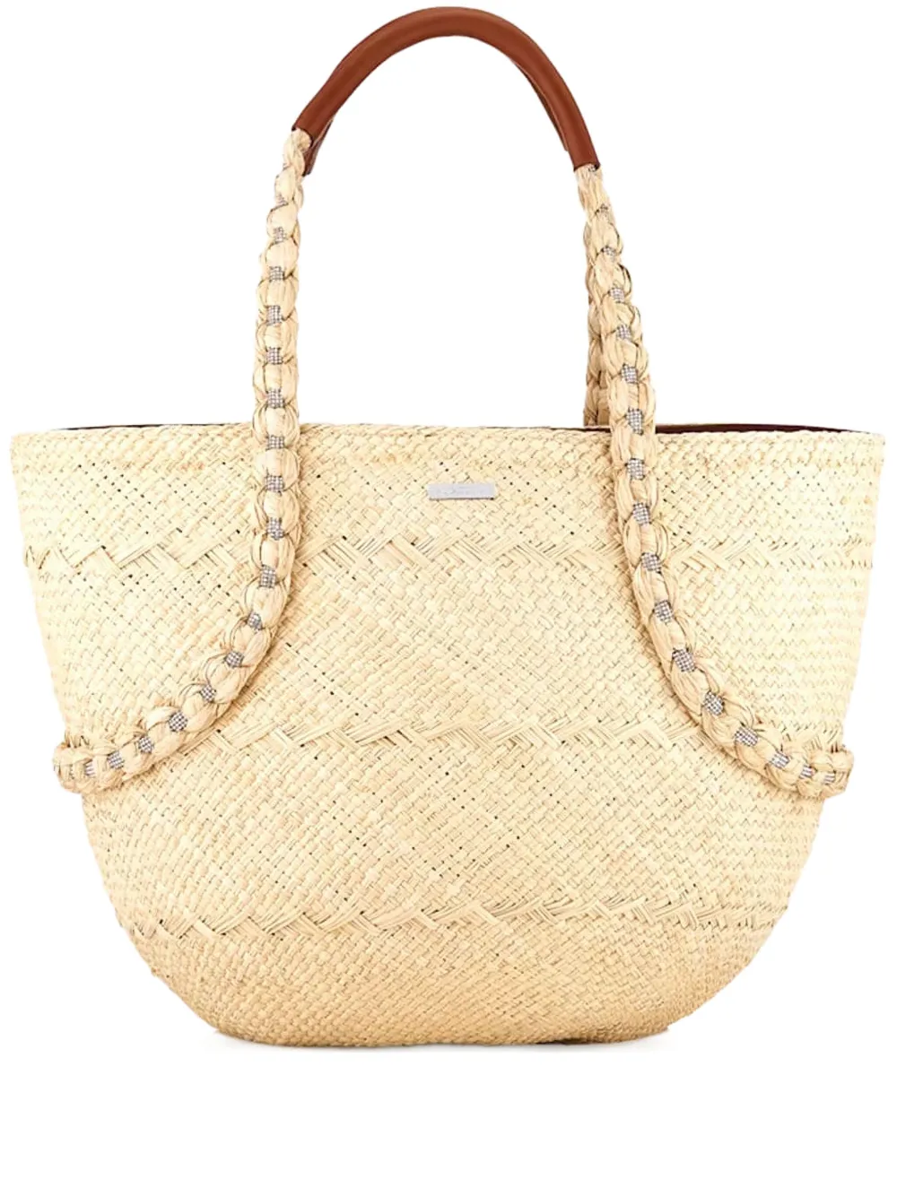 Aquazzura Isla geweven stro shopper Beige