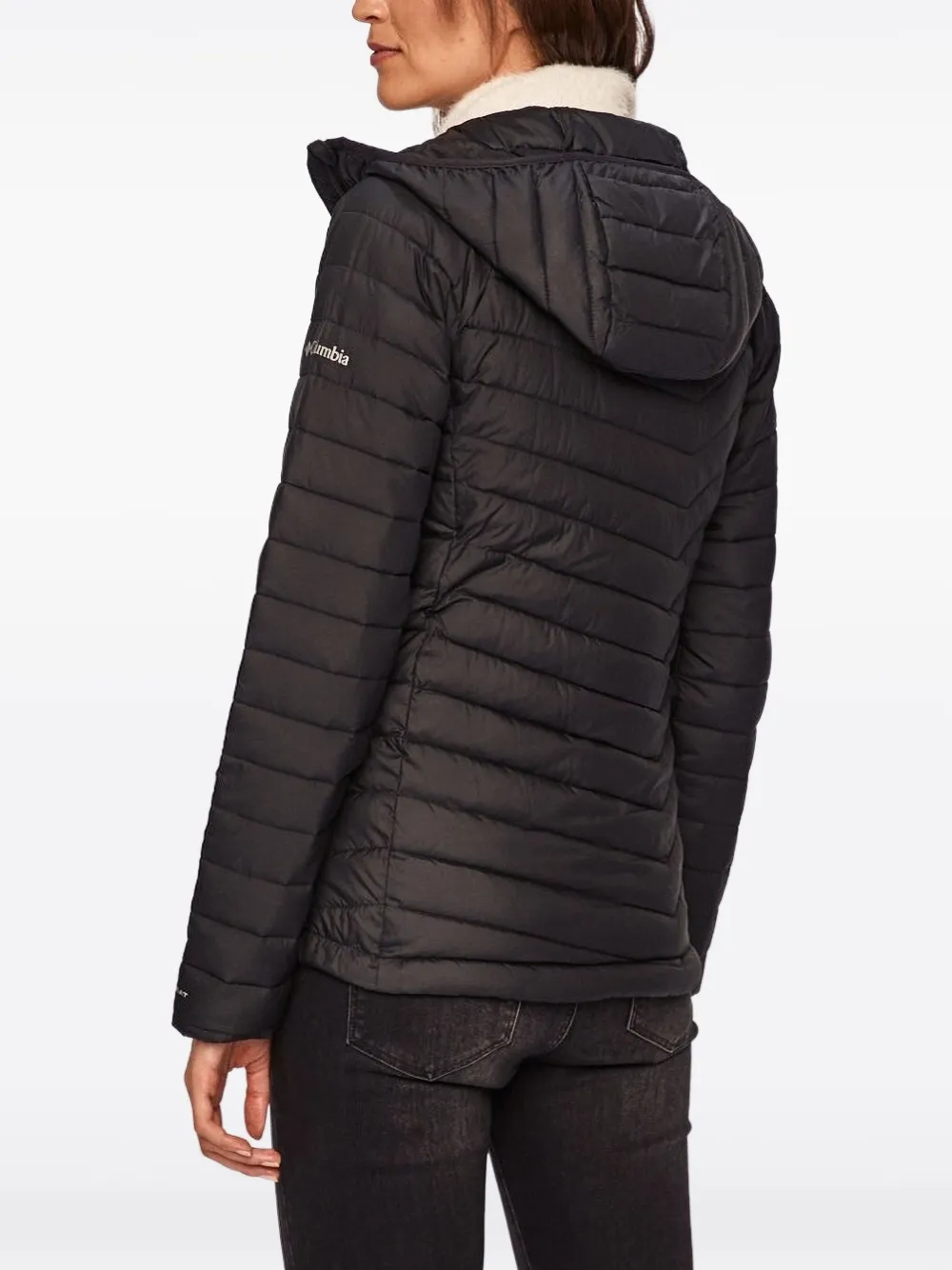 Columbia Hooded Chevron-quilted Puffer Jacket In Black