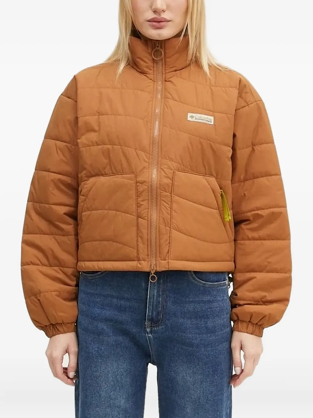 Columbia Wallowa™ quilted mountain-print cropped puffer jacket | Orange | Image 1