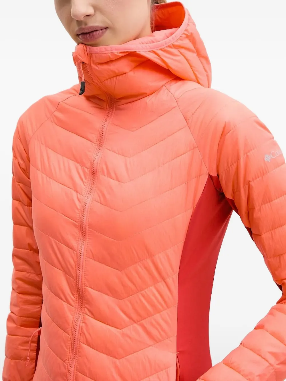Columbia Powder Pass™ Ii Hooded Chevron-quilted Jacket In Orange