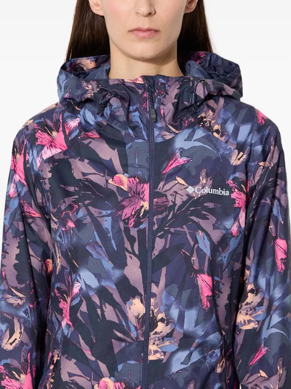 Columbia Floral-print Hooded Jacket In Blue