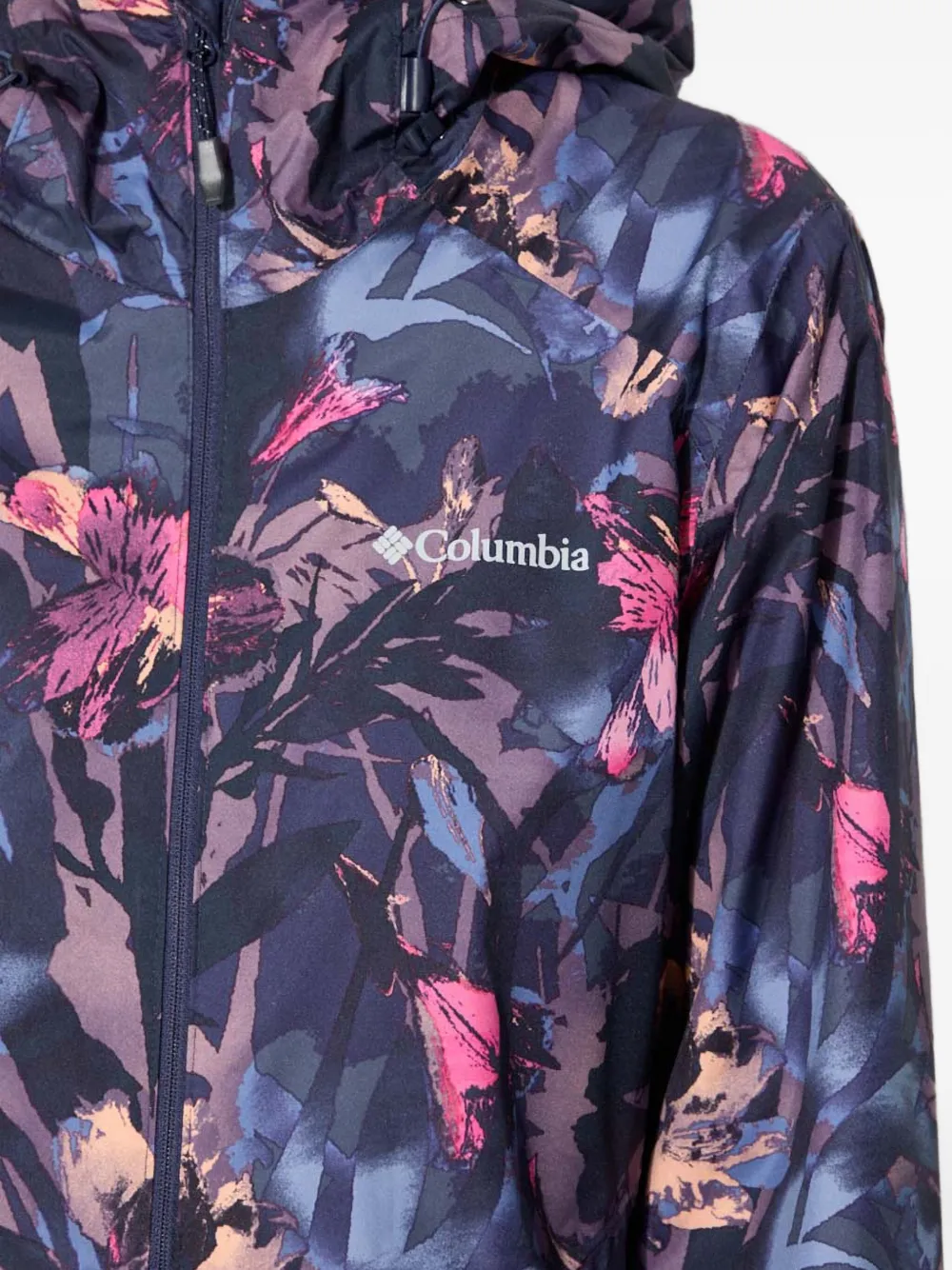 Columbia Floral-print Hooded Jacket In Blue