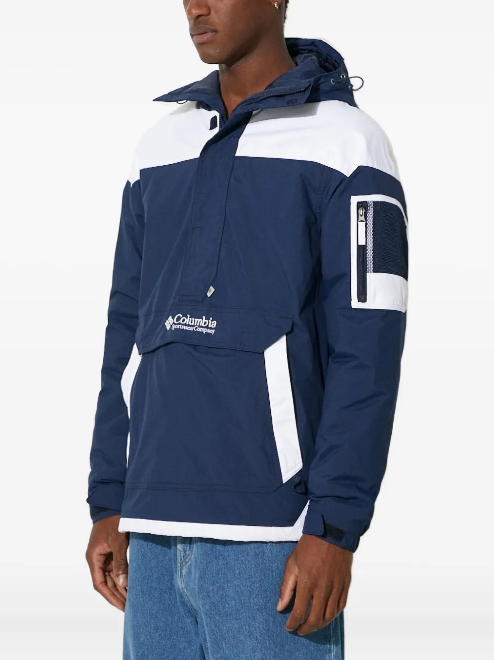 Columbia Hoodie met colourblocking en halve rits Blauw
