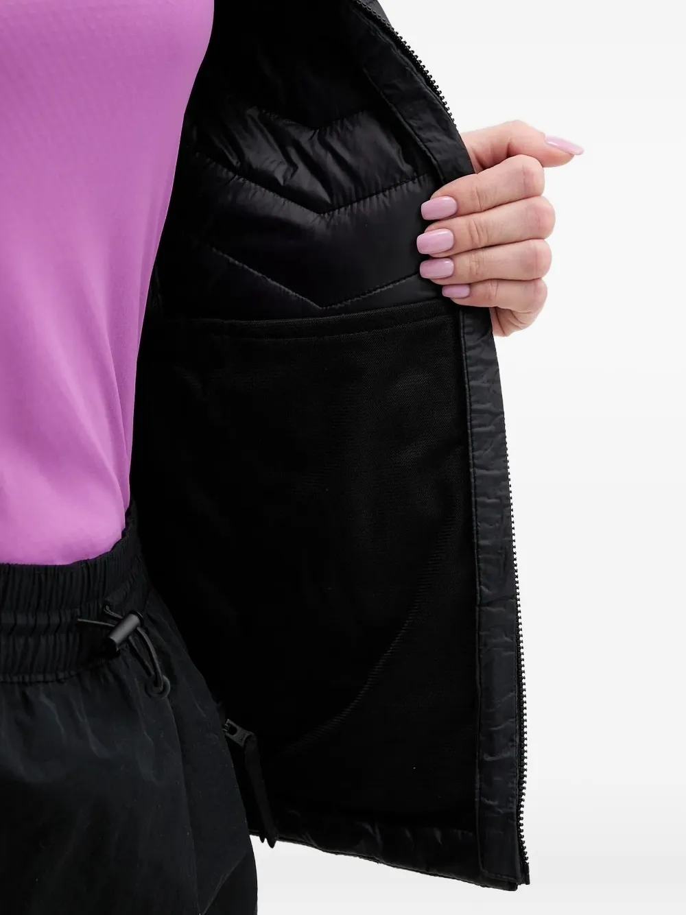 Columbia Jack met capuchon en chevron patroon Zwart