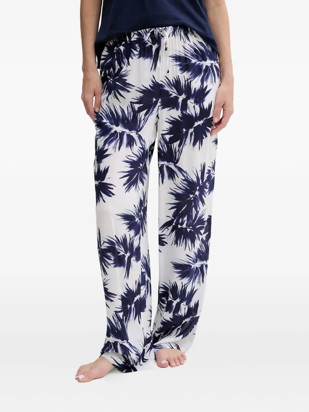 Dkny Leaf-print Drawstring Pyjamas In Blue