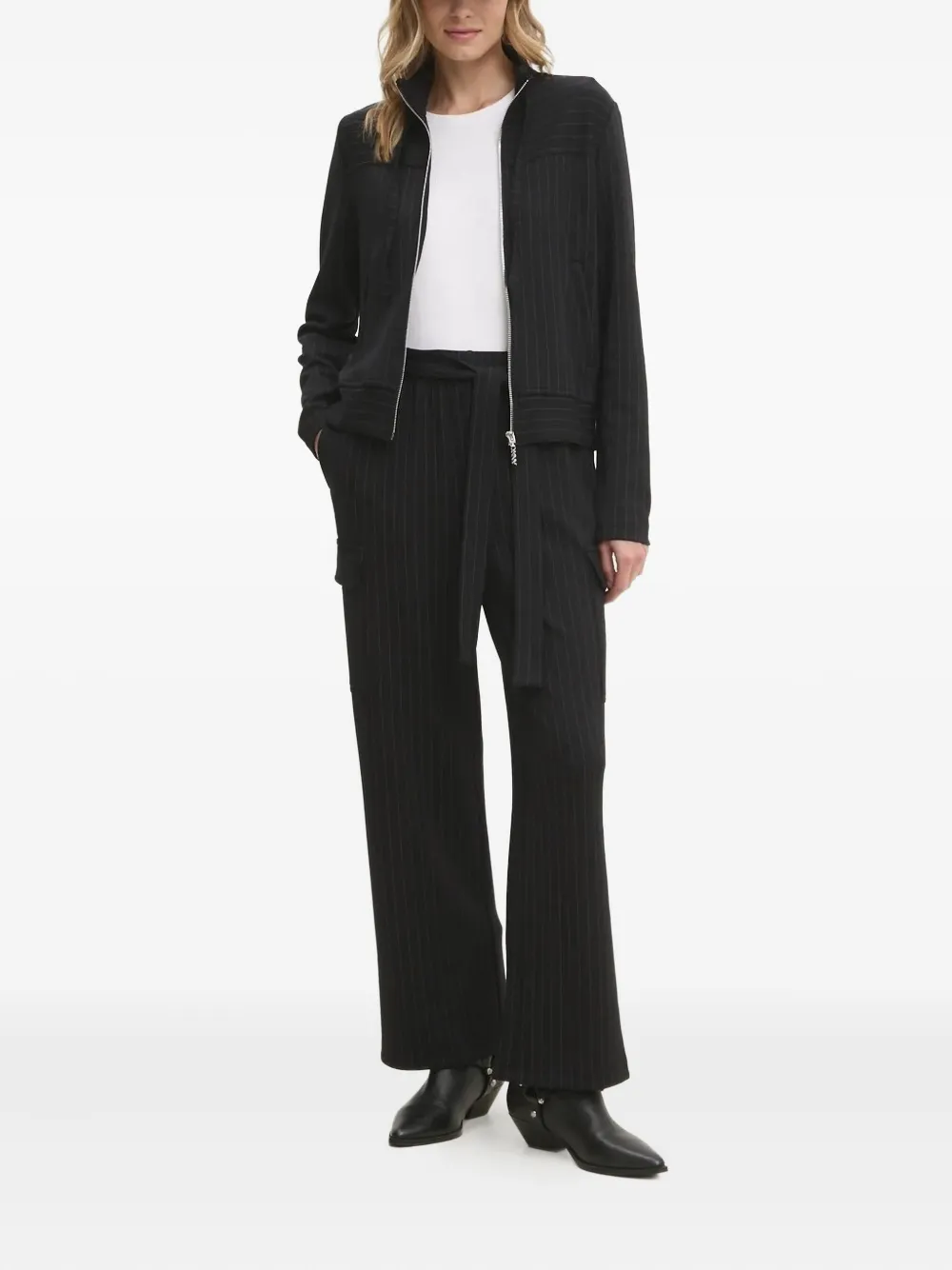 DKNY pinstripe zip-up jacket Zwart