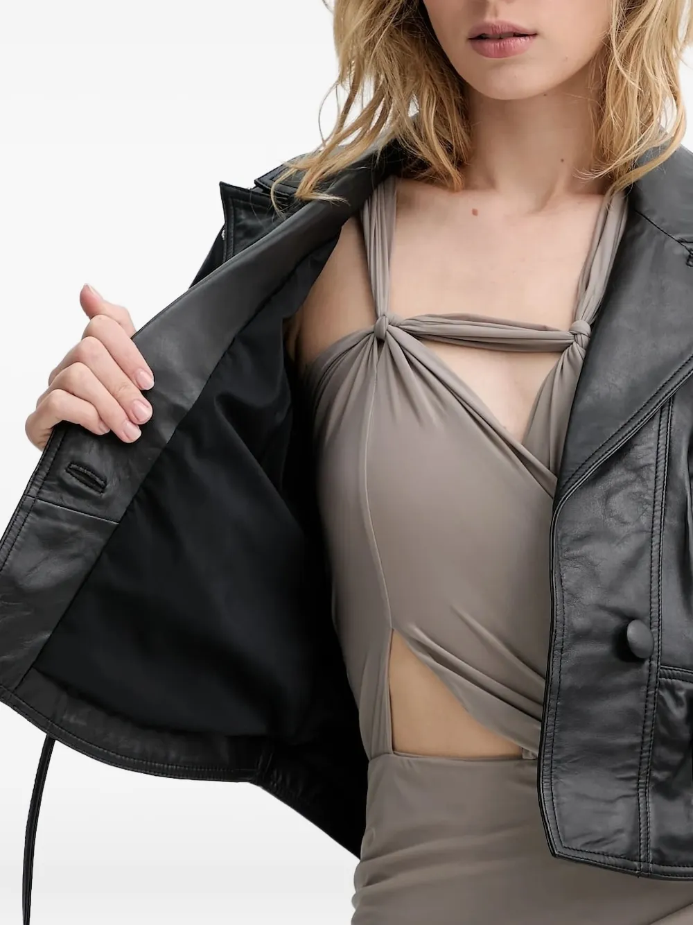 Blugirl Leren jack met studs en geborduurde roos Zwart