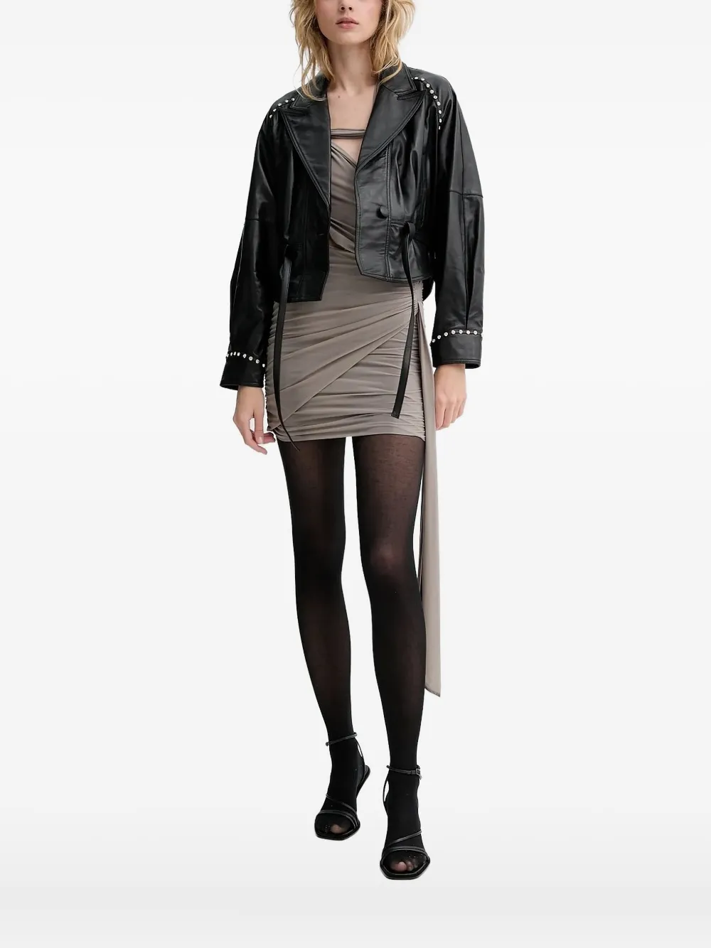 Blugirl Leren jack met studs en geborduurde roos Zwart
