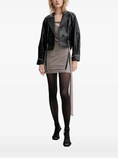Blugirl rose-embroidered studded leather jacket
