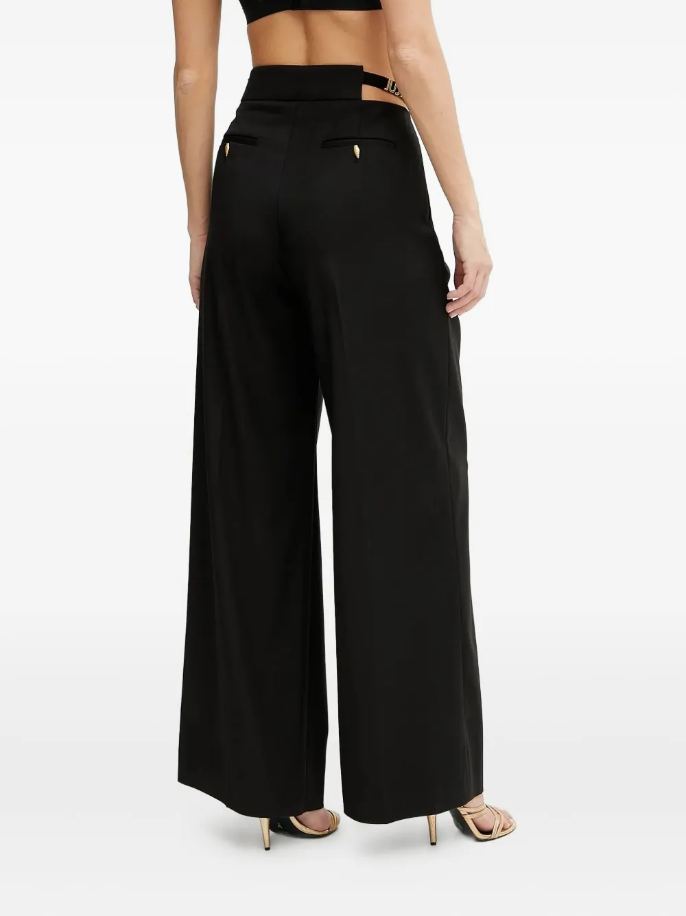 Just Cavalli Logo-plaque Wide-leg Trousers In Black