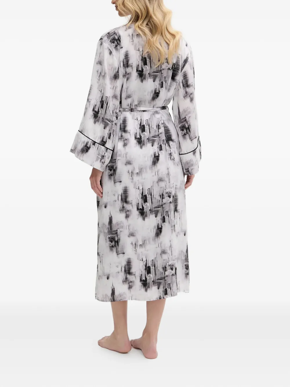 Dkny Abstract-print Belted Robe In White