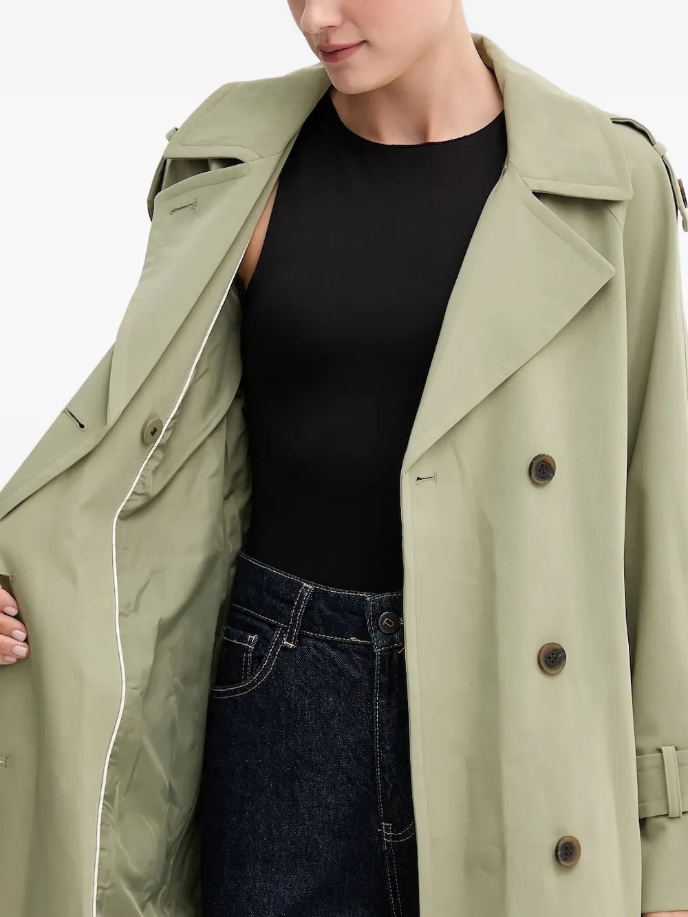 DKNY belted double-breasted trench coat Groen