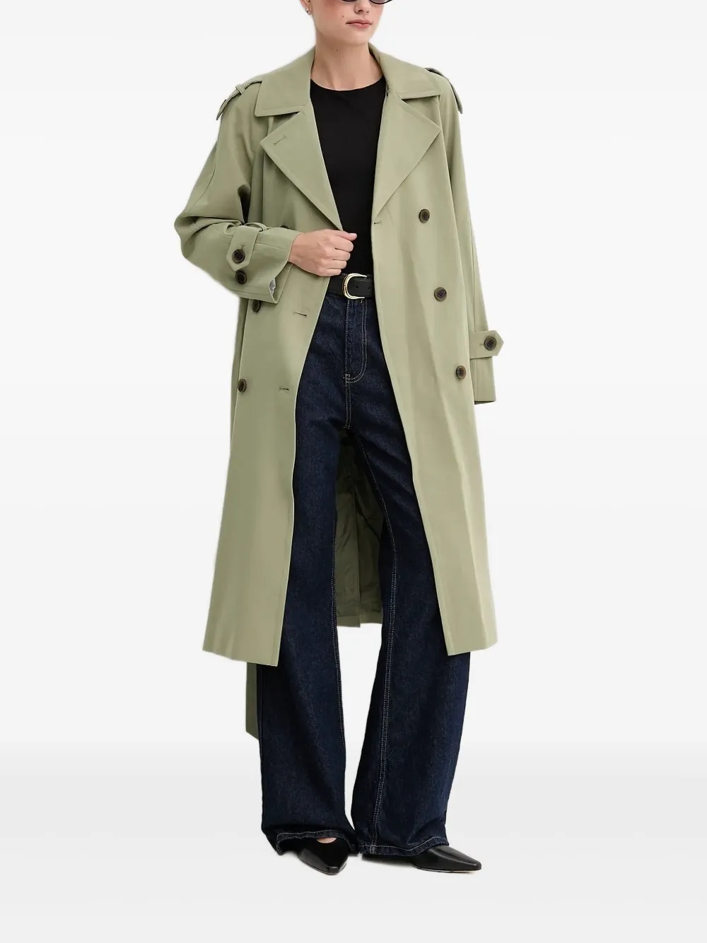 DKNY belted double-breasted trench coat Groen