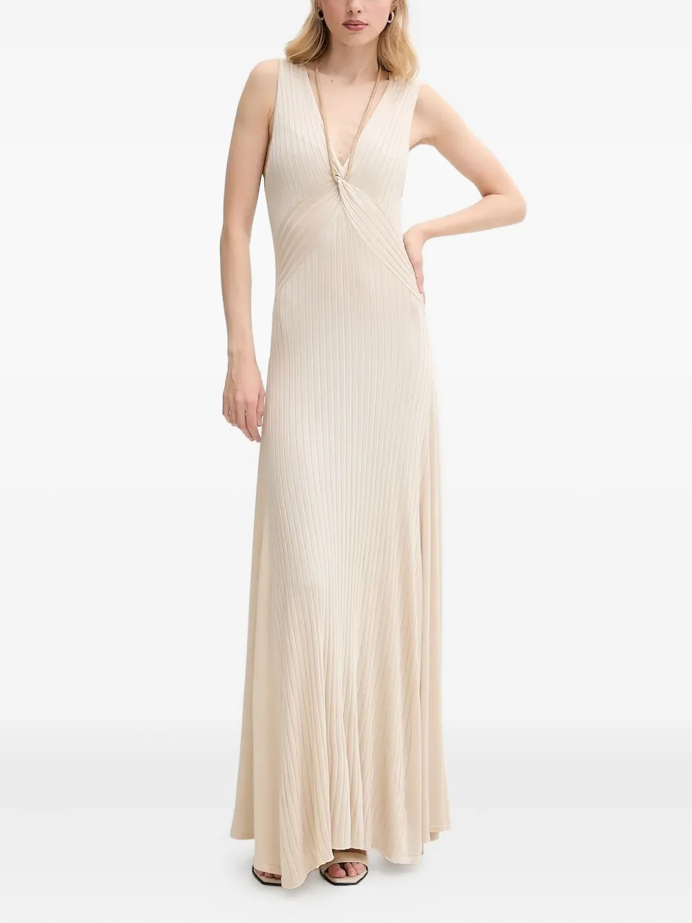 Blugirl Geribbelde maxi-jurk met gedraaide voorkant Beige