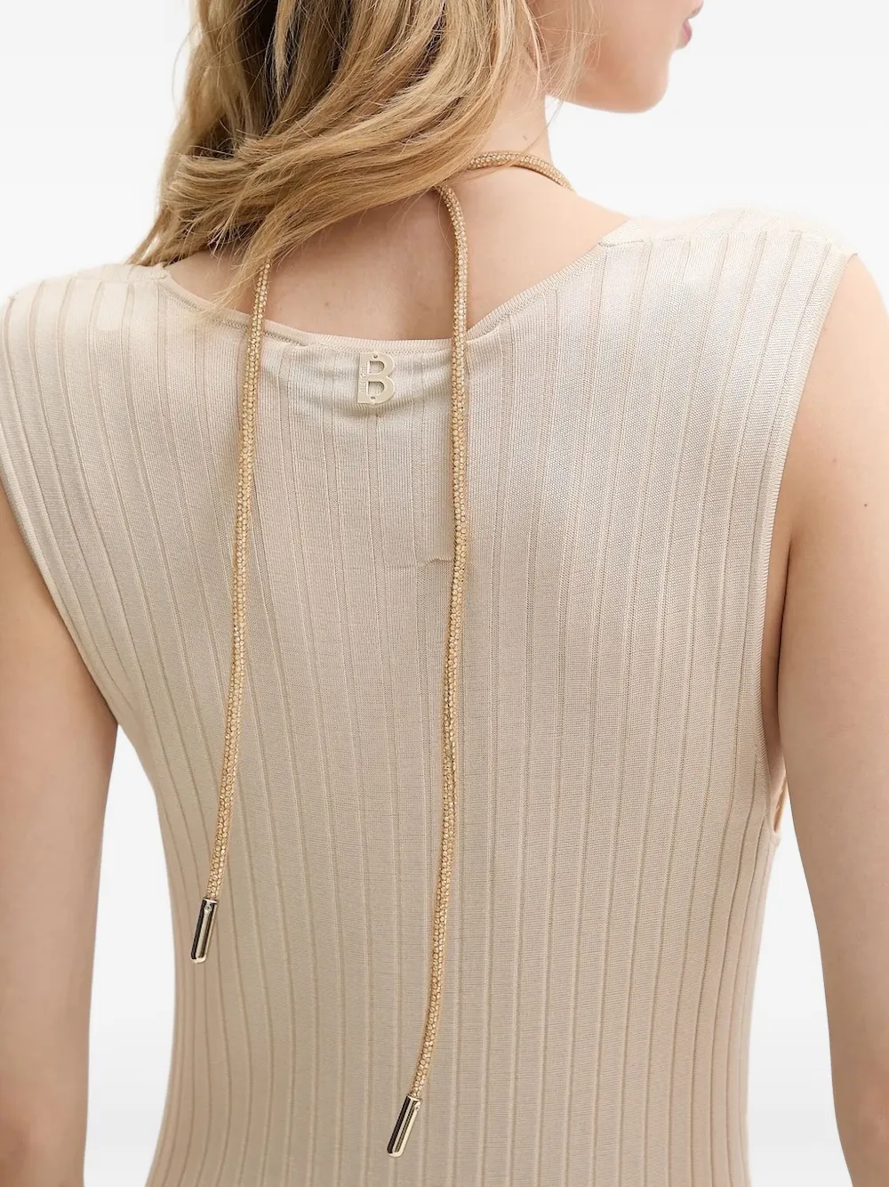 Blugirl Geribbelde maxi-jurk met gedraaide voorkant Beige