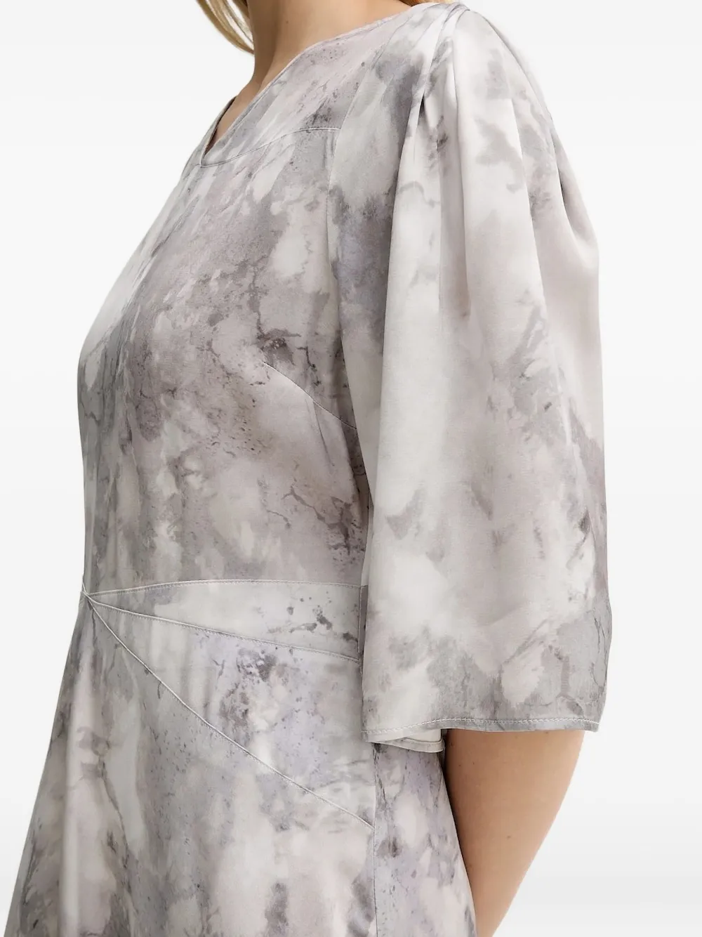 Gestuz Midi-jurk met pofmouwen en marmerprint Grijs