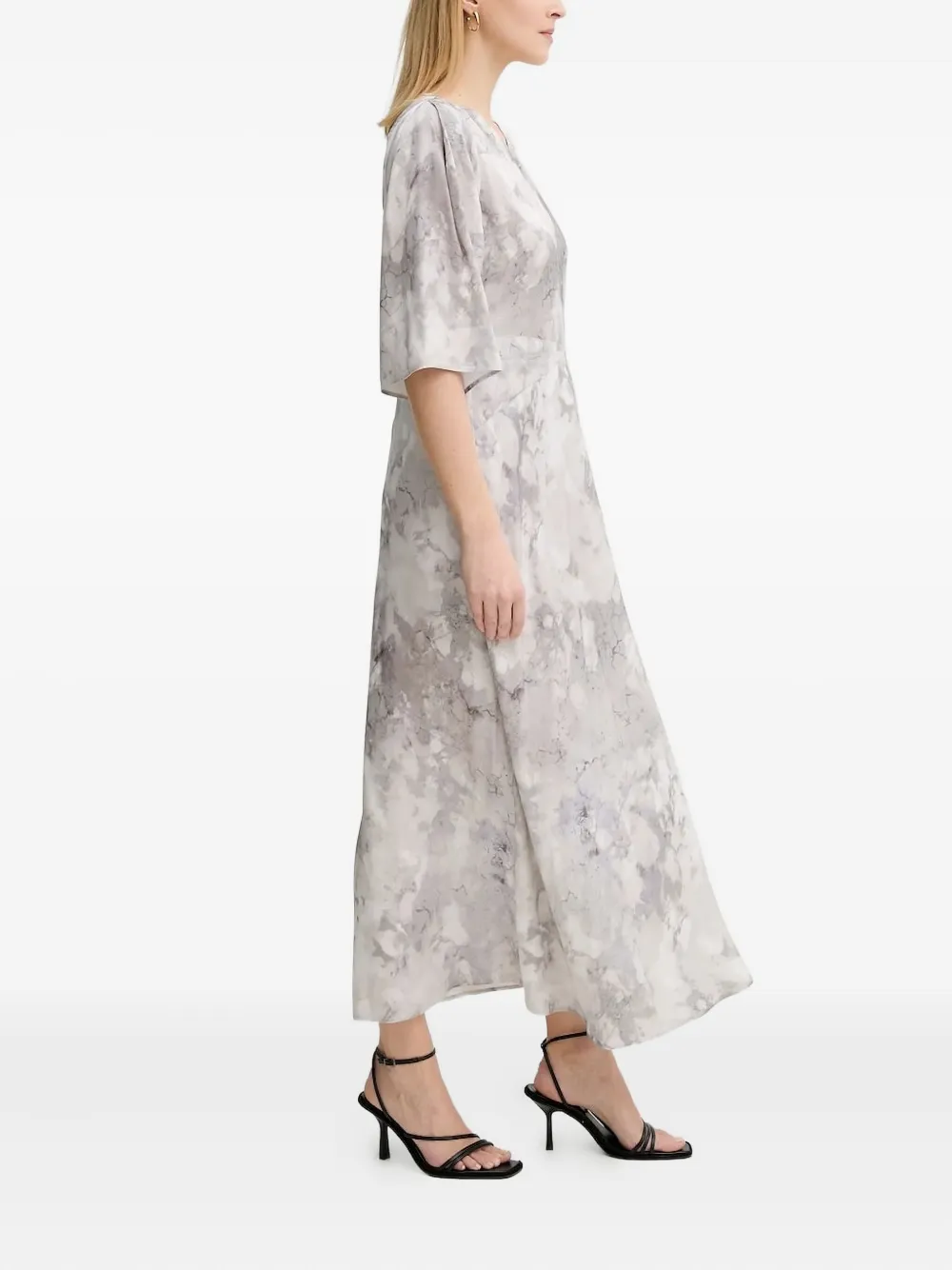 Gestuz Midi-jurk met pofmouwen en marmerprint - Grijs