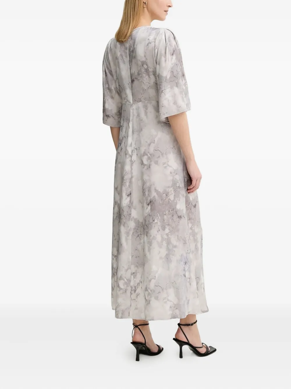 Gestuz Midi-jurk met pofmouwen en marmerprint Grijs