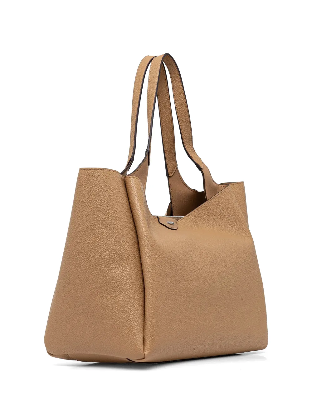 DKNY Leren shopper met logoplakkaat Beige