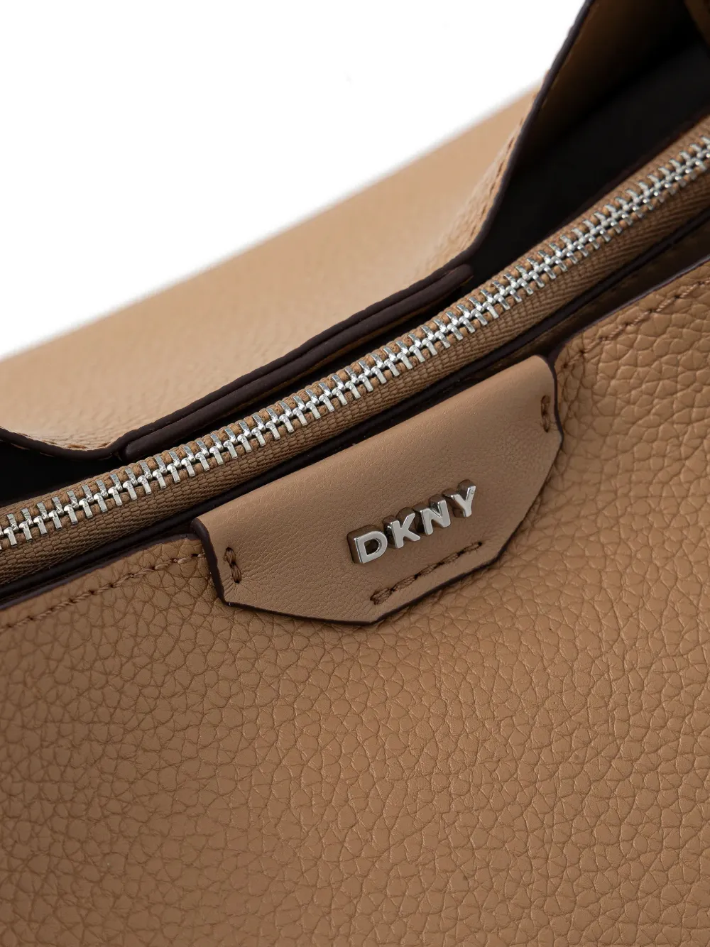 DKNY Leren shopper met logoplakkaat Beige