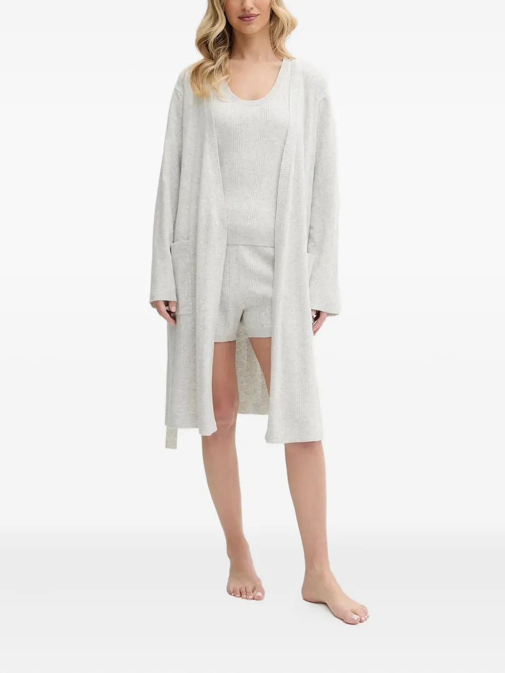 DKNY ribbed belted robe | Grey | Image 1