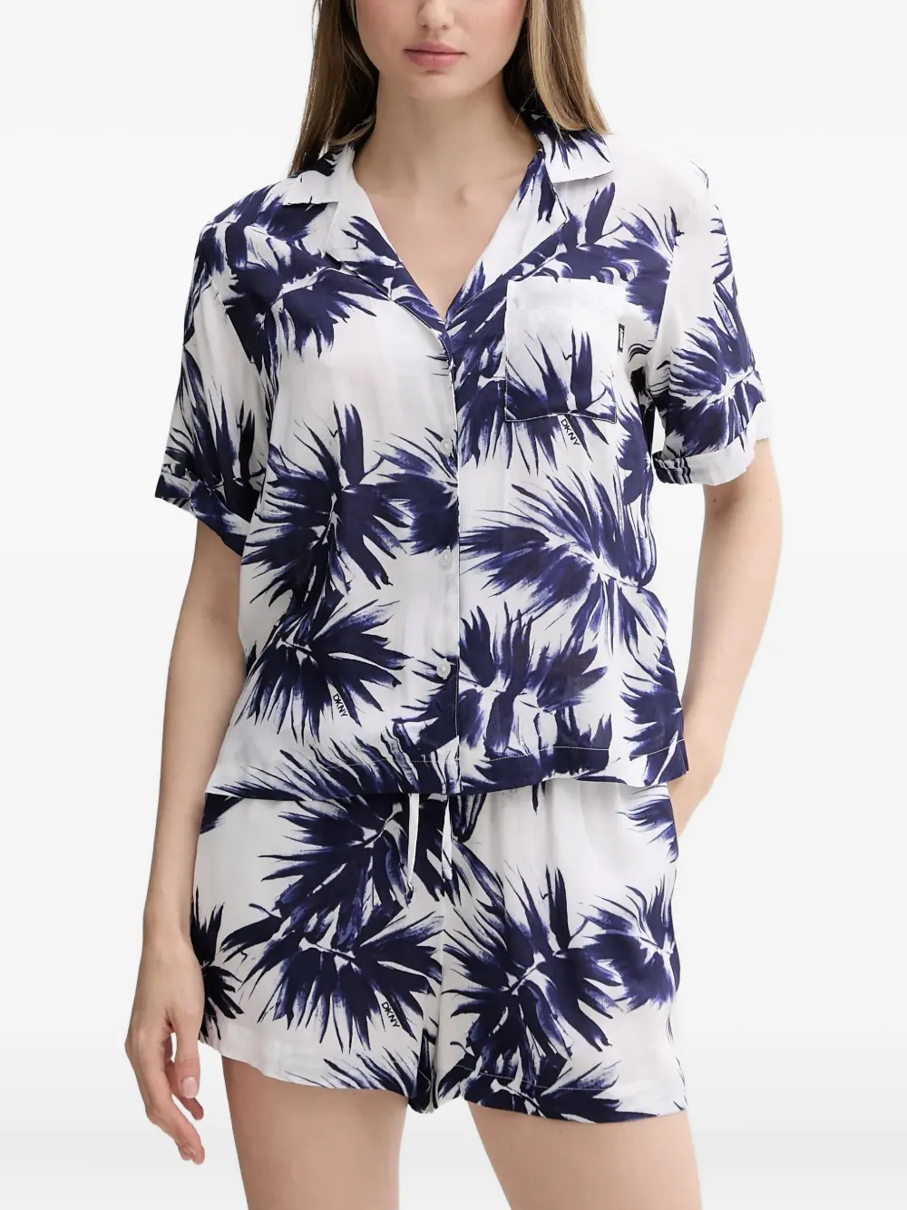 Dkny Leaf-print Pajama Set In Blue
