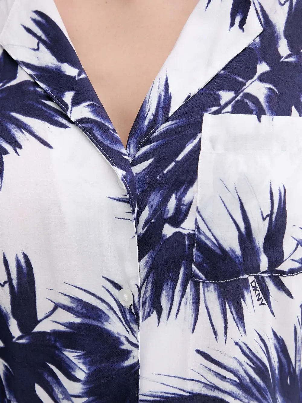 Dkny Leaf-print Pajama Set In Blue