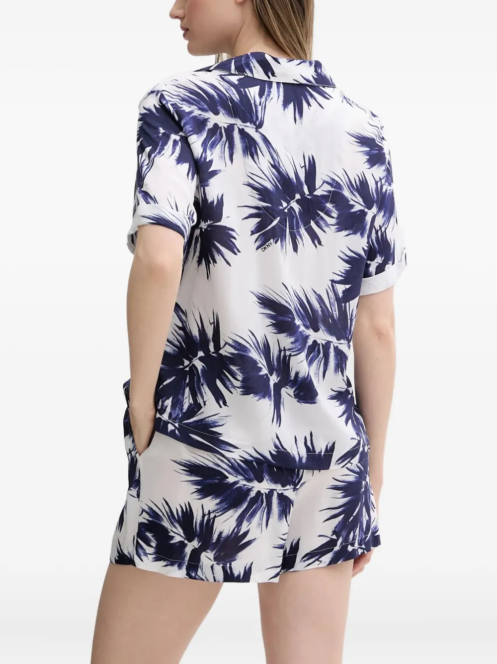 Dkny Leaf-print Pajama Set In Blue