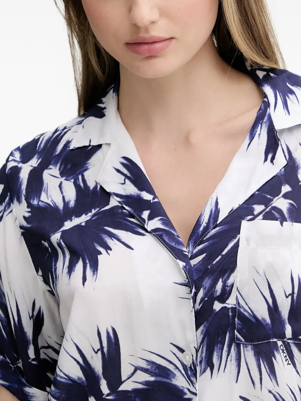 Dkny Leaf-print Pajama Set In Blue