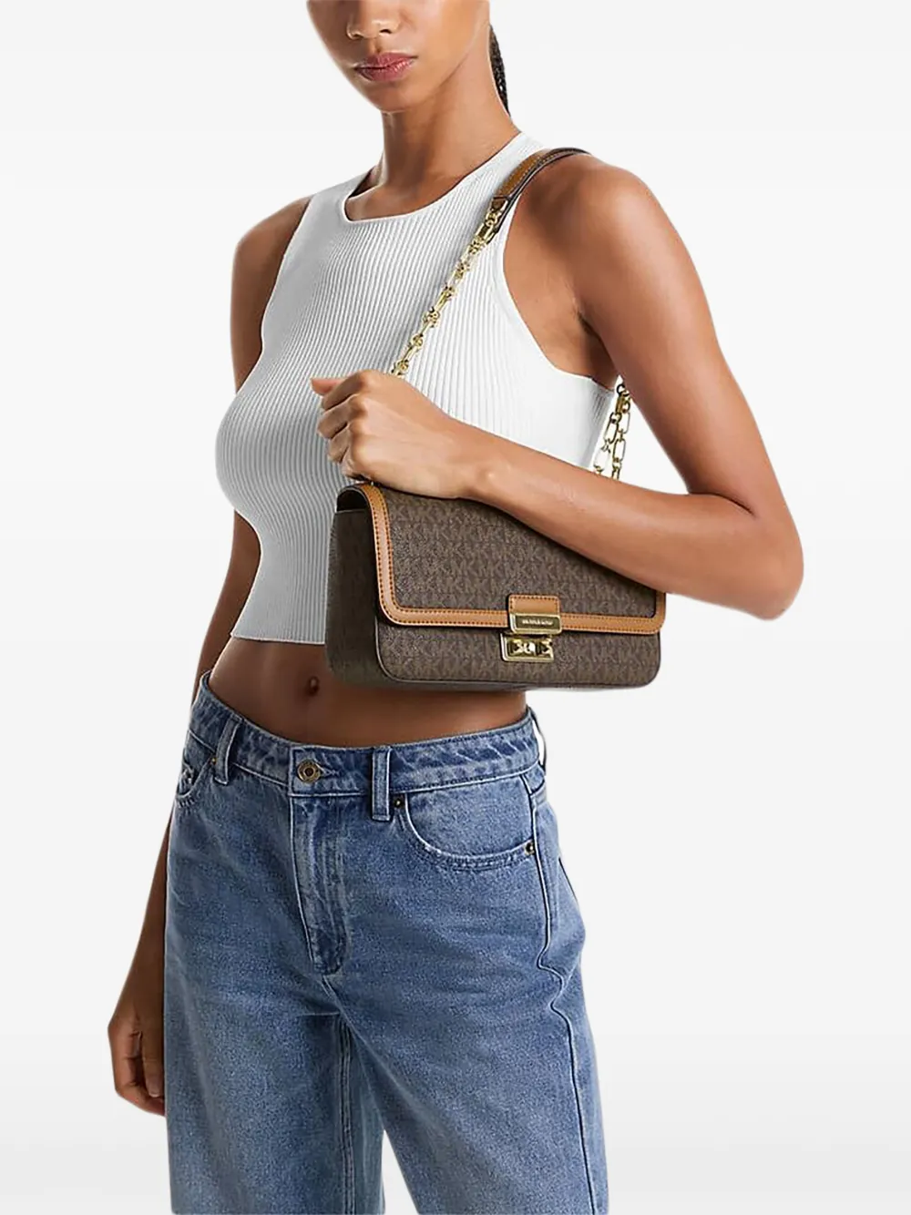 Michael Kors Grote Tribeca schoudertas met monogram-print Bruin