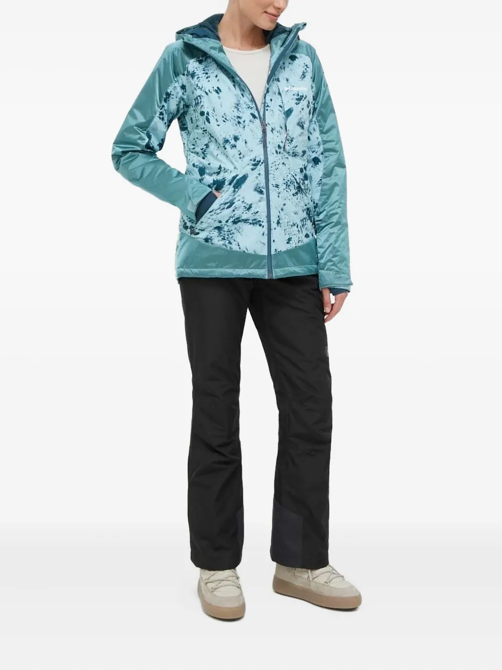 Columbia hooded splash-print ski jacket | Blue | Image 1