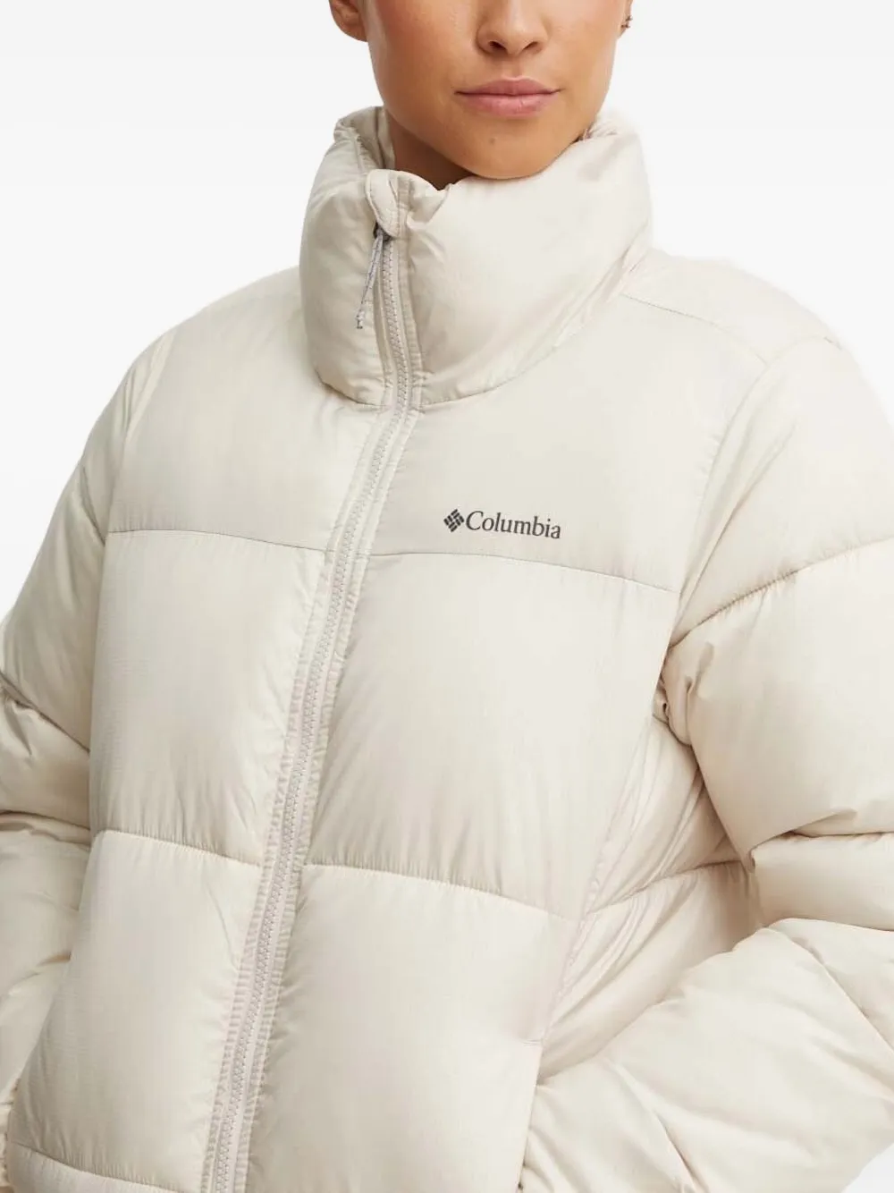 Columbia Harmony Falls Hooded Down Jacket In Dark Stone-neutral In White