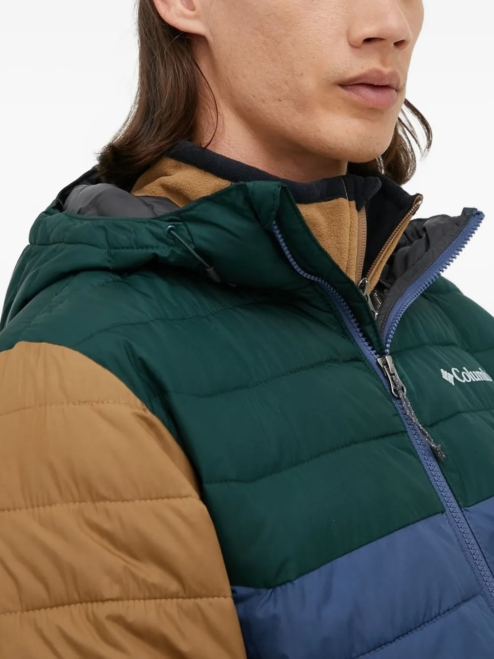Columbia hooded colour-block quilted jacket Blauw