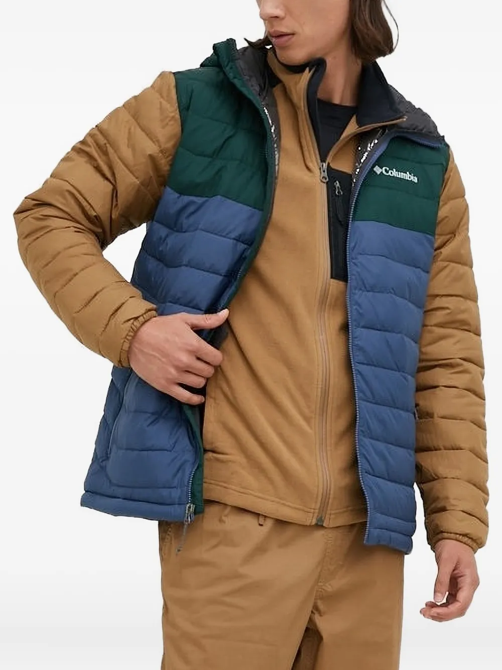 Columbia hooded colour-block quilted jacket Blauw