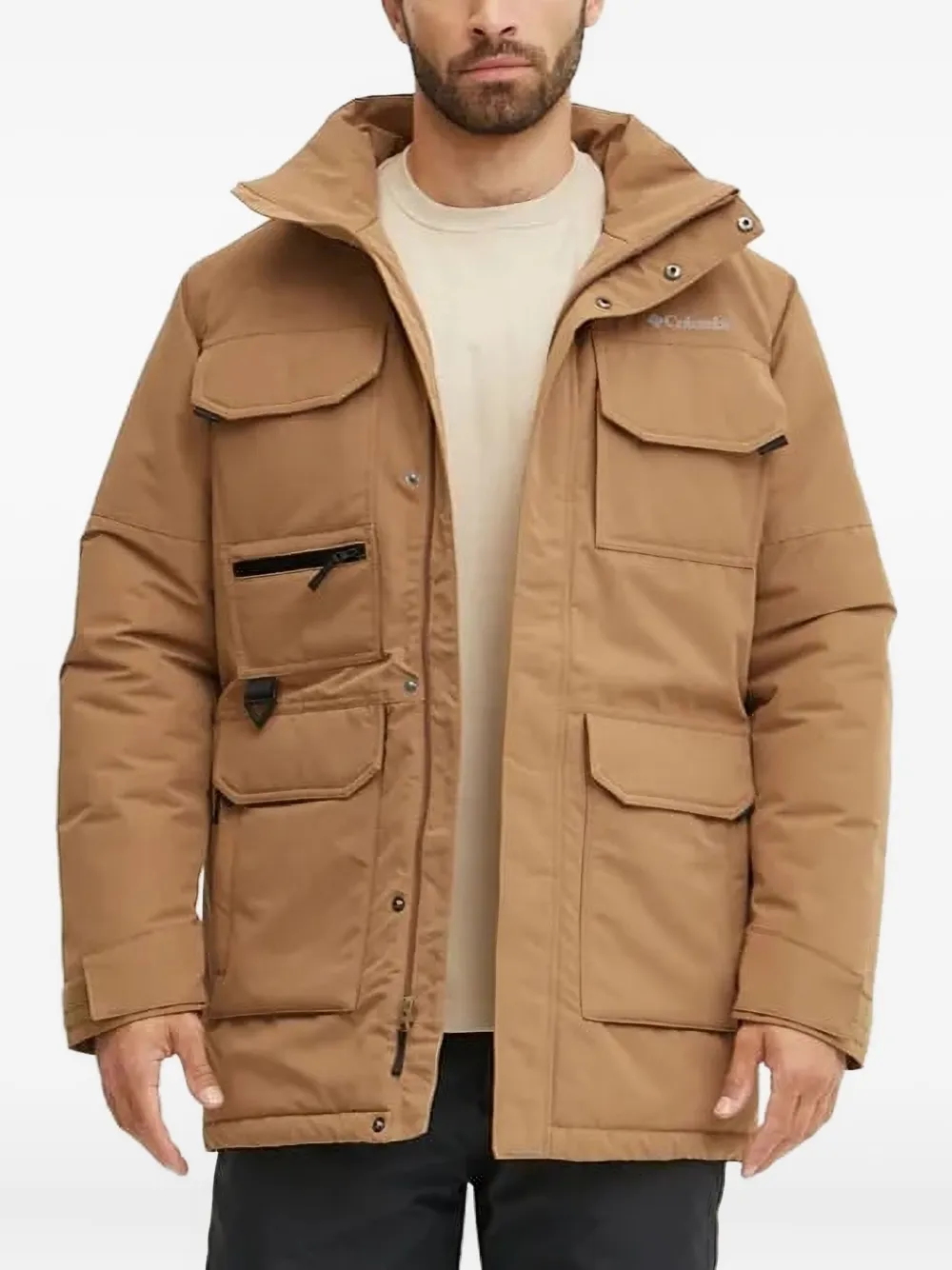 Columbia hooded flap-pocket padded jacket | Brown | Image 1