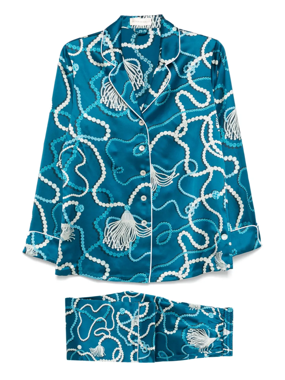 Olivia von Halle graphic-print silk pajamas Blauw