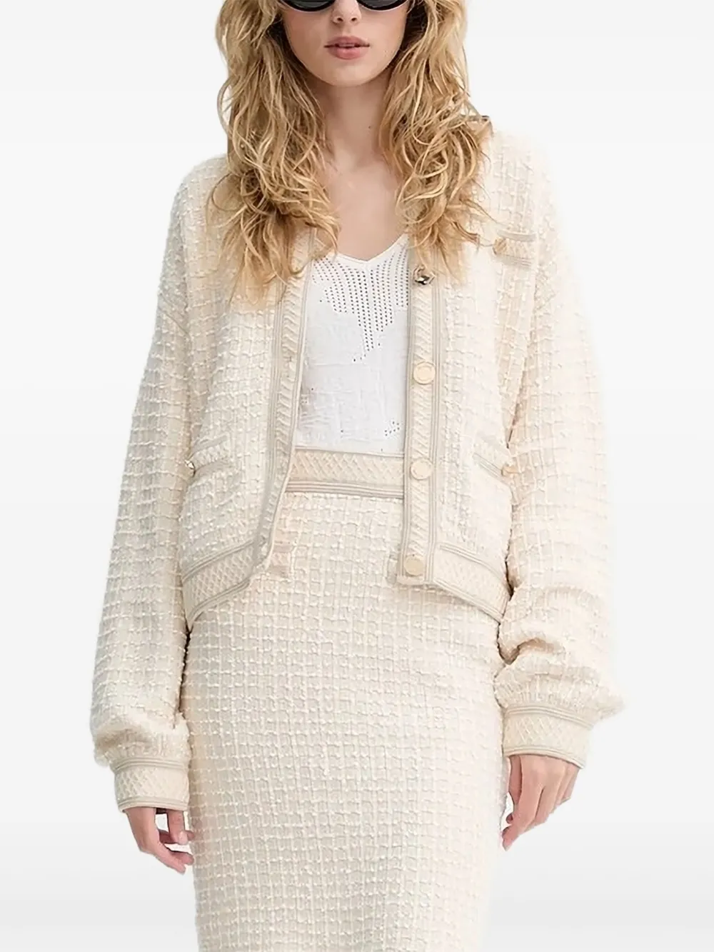 Blugirl Tweed vest verfraaid met knopen Beige