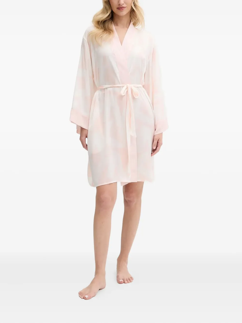 Dkny Cloud-print Belted Robe In Orange