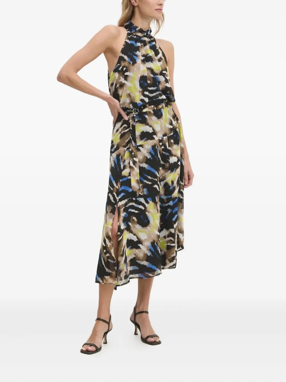 DKNY high-neck abstract-print dress Zwart