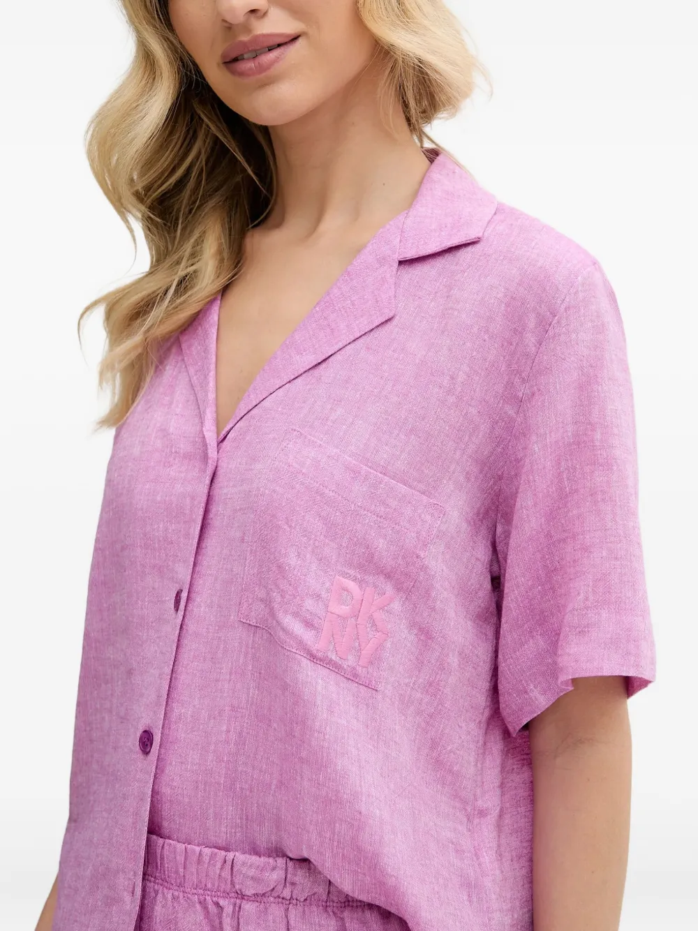 Dkny Embroidered Linen-blend Shorts Pyjama Set In Purple