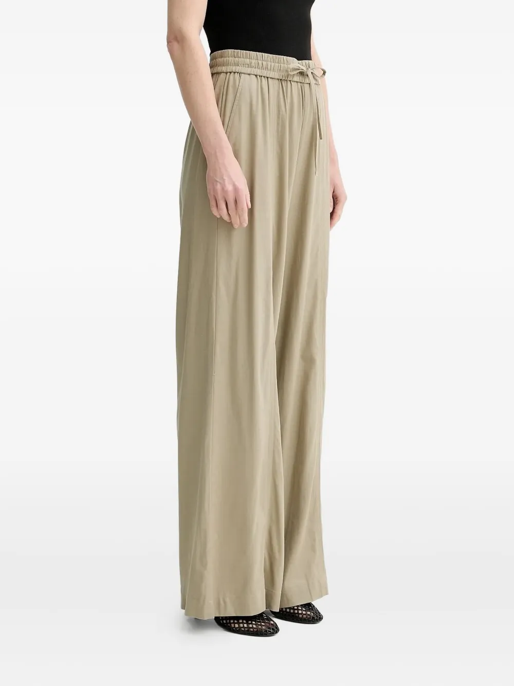 Gestuz Broek met elastische taille en wijde pijpen Beige