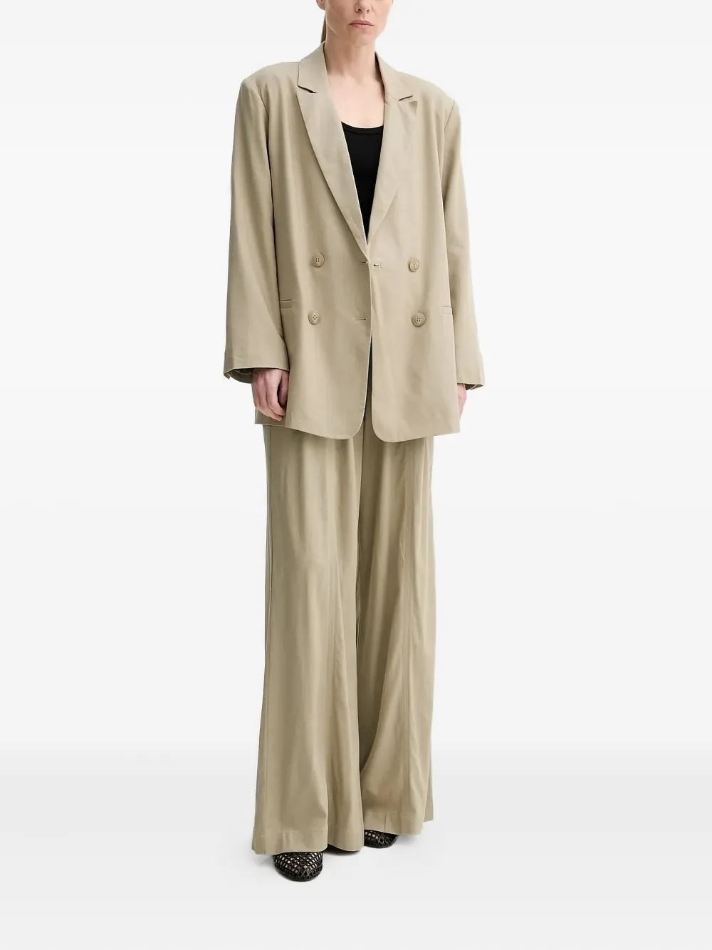 Gestuz Broek met elastische taille en wijde pijpen - Beige
