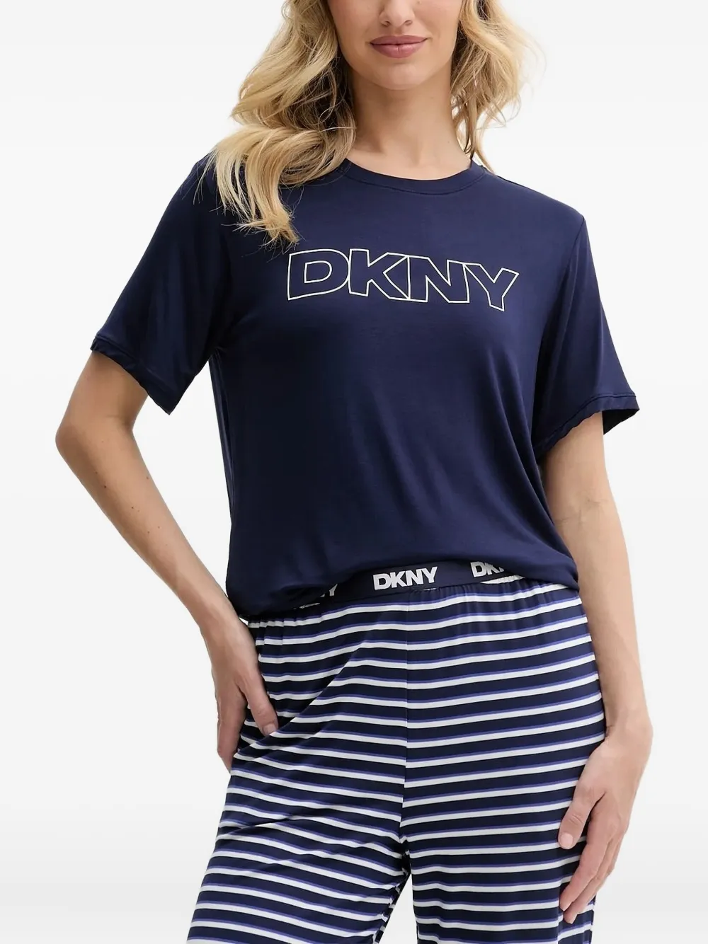 Dkny Logo-embellished Striped Pyjamas In Blue