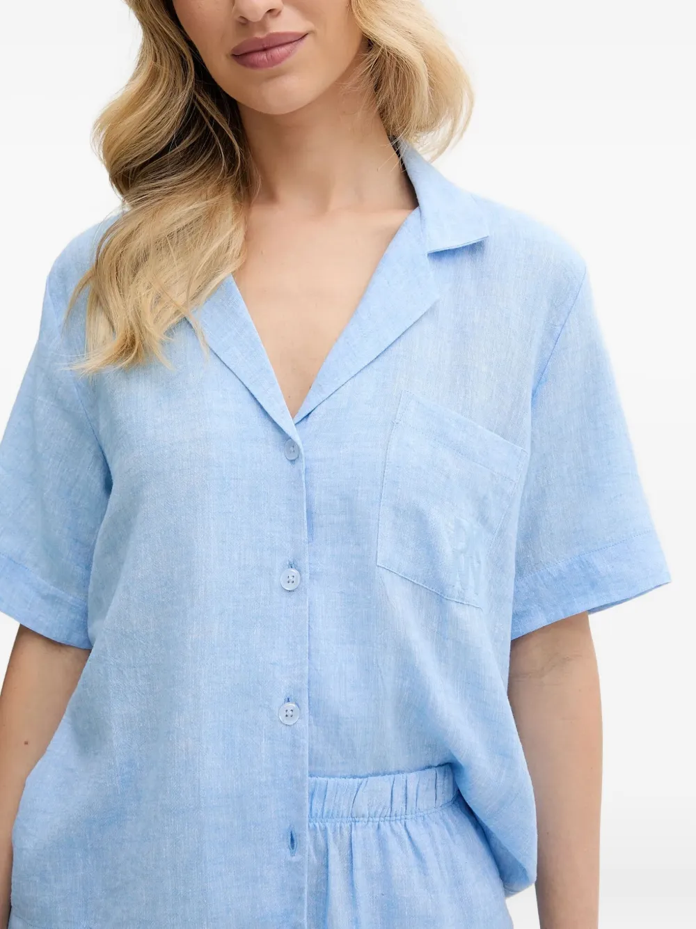 Dkny Linen Blend Short-sleeve Pyjamas In Blue