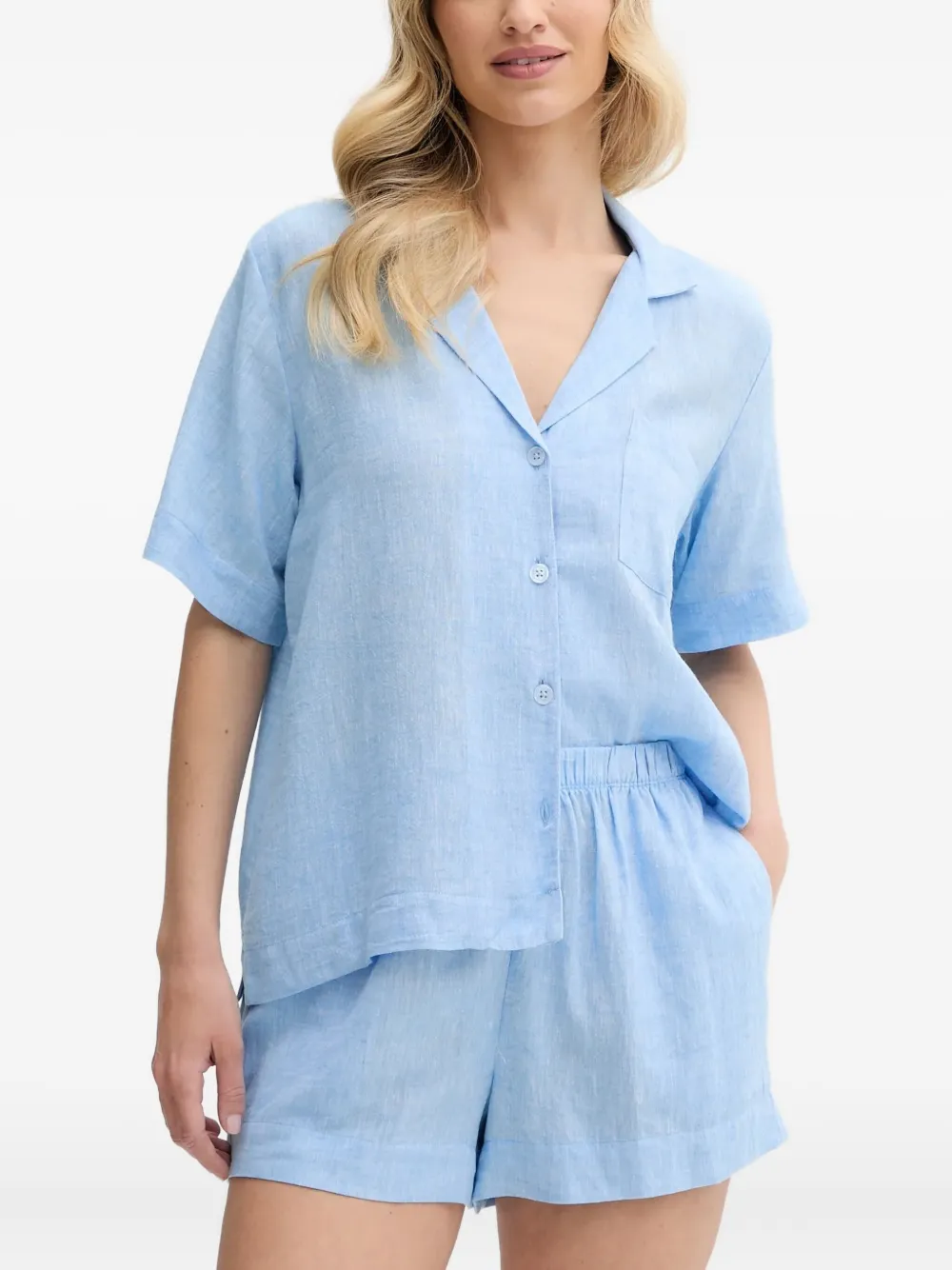 DKNY linen blend short-sleeve pyjamas | Blue | Image 1