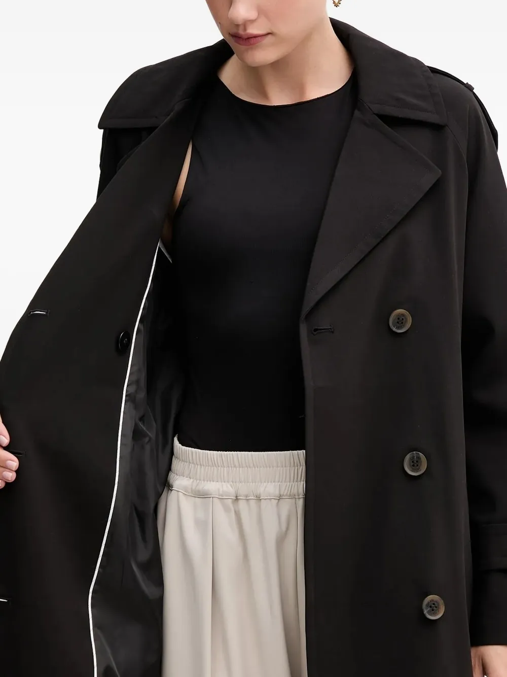 DKNY belted double-breasted trench coat Zwart
