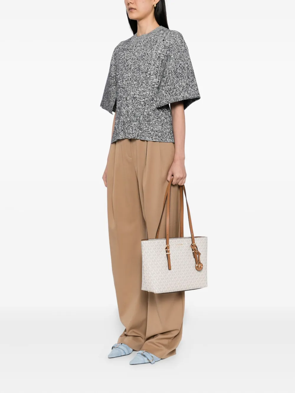 Michael Kors Leren shopper met logoprint - Beige
