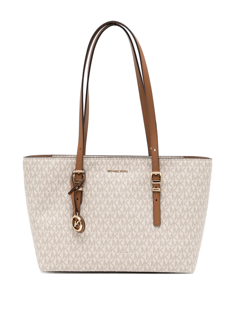 Michael Kors Logo-print Leather Tote Bag In Neutral