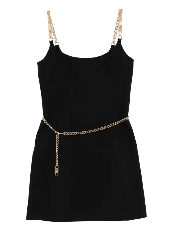 michael kors black dress with gold chain chain-belted | how to wear a belt with a dress