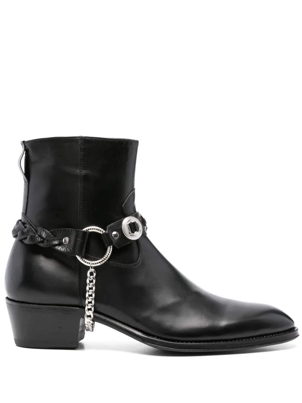 ERALDO 50 mm leren biker boots met ketting Zwart